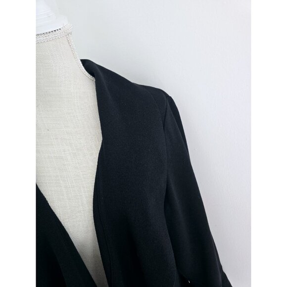 St. John Ruffle Black Waterfall Drape Wool Knit Open Cardigan Sweater 16 XL - Picture 2 of 10